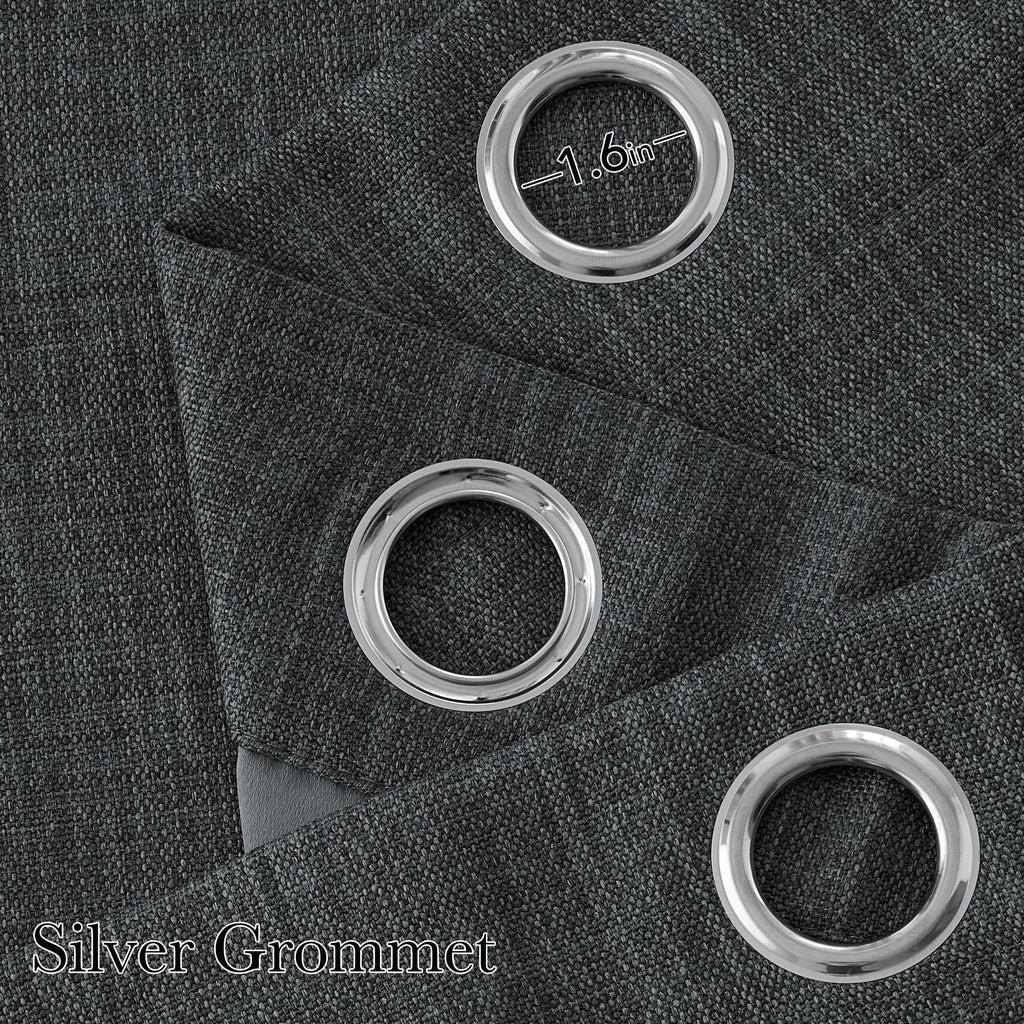 NICETOWN Faux Linen Charcoal Gray Blackout Curtains 84 inches Long for Living Room - Privacy Panels for Bedroom, Modern Farmhouse Style Easy Care Grommet Top, 2 Panels, W52 by L84