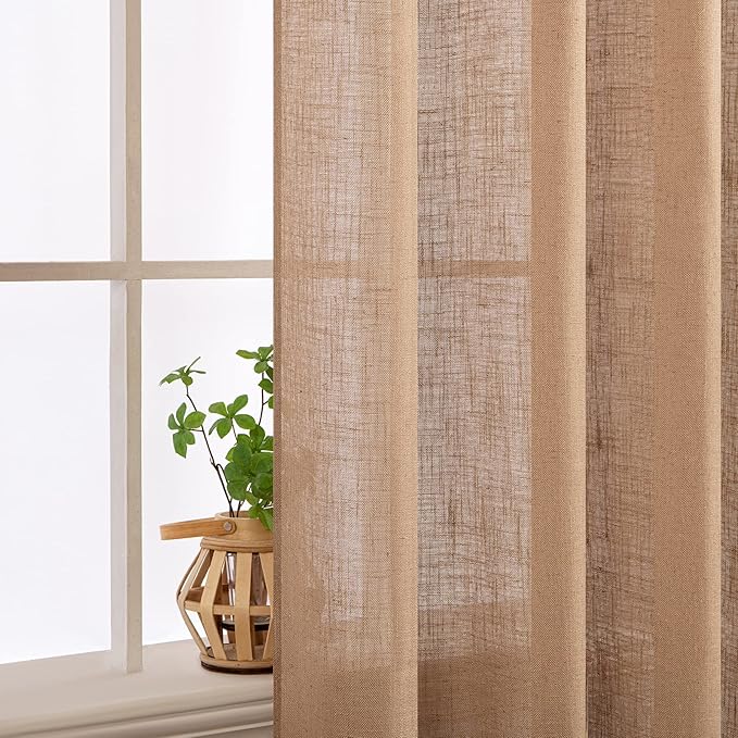 MIULEE Light Brown Linen Curtains 52x54 Inch Length 2 Panels for Bedroom