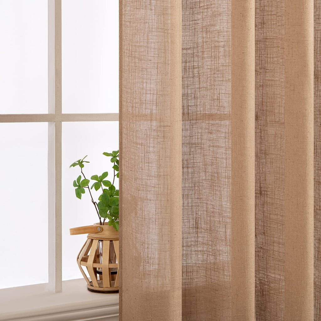 MIULEE Brown Linen Curtains 37x72 Inch Length 2 Panels