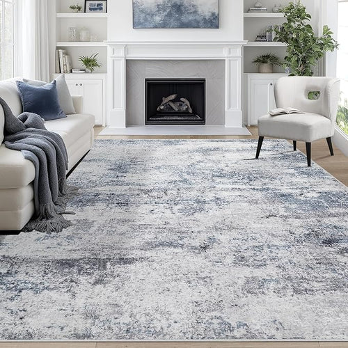 Aelenmu Round Rug 6ft Washable Rug for Dining Room Living Room Beige Grey — 9' x 12' (Rectangular)