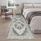 Madane Runner Rug 2'6''x8' Kitchen Runner, Hallway Runner Printed Vintage Washable Rugs Soft Non-Slip Low Pile Runners for Hallways Laundry Room Rug Distressed Rug, Black