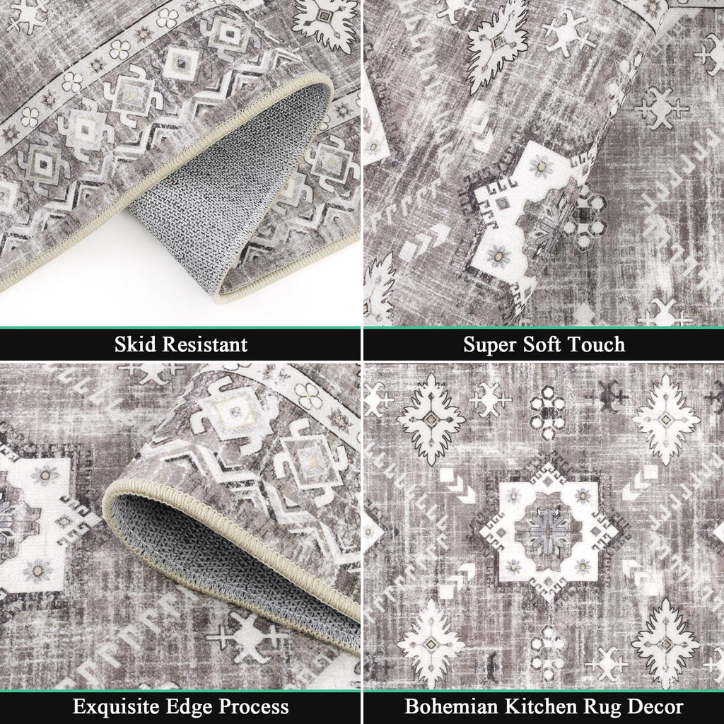 HEBE Boho Kitchen Rugs Set of 3, Non Slip Washable Kitchen Mats for Floor