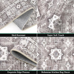 HEBE Boho Kitchen Rugs Set of 3, Non Slip Washable Kitchen Mats for Floor