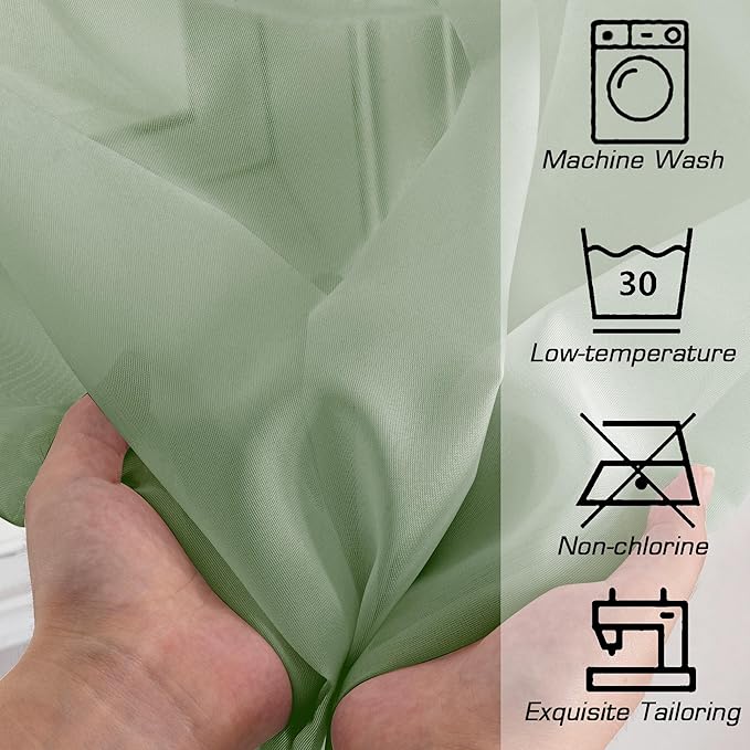 Simplebrand Sage Sheer Curtains 63 Inch Length 2 Panels, Rod Pocket Solid Color Window Sheer Curtain Panels, Elegant Curtains & Drapes for Living Room, Bedroom 2 Panels (Sage, 42" W x 63" L)