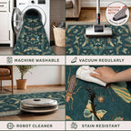 Hazo Haus Insect Teal Green 5x7 Area Rug for Living Room - Cottage Core Rug for Bedroom, Dining Room, Kids Playroom, Home Office, Floral Vintage Whimsical Butterfly Washable Non Slip Floor Décor