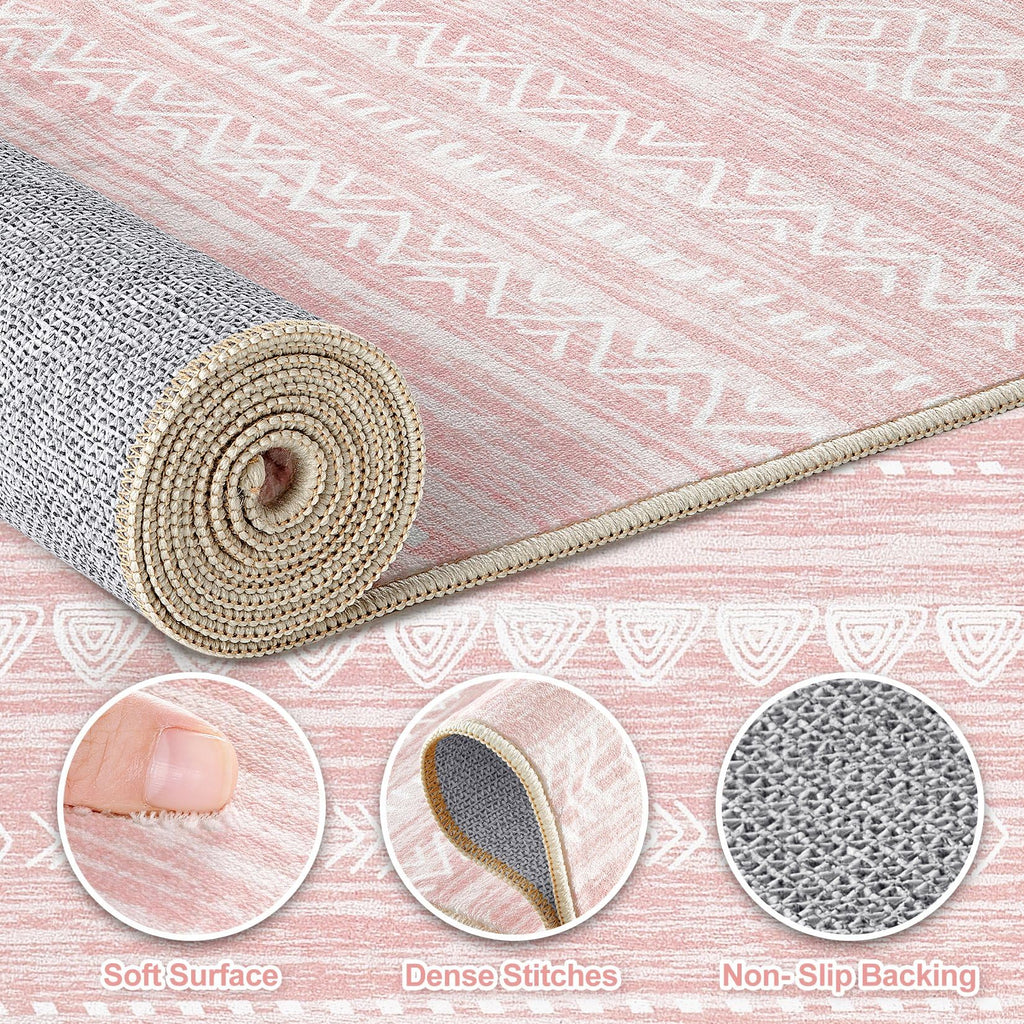 Nakagishi Boho 5x8 Area Rug Living Room Rugs Machine Washable Pink