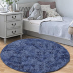 Navy Blue Round Rugs for Bedroom: 4ft Circle Fluffy Shag Soft Washable Rug Small Fuzzy Plush Indoor Carpet for Kids Girls Boys Nursery Dorm Classroom (Navy Blue, 4'x4')