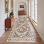 Madane Runner Rug 2'6''x8' Kitchen Runner, Hallway Runner Printed Vintage Washable Rugs Soft Non-Slip Low Pile 2.5x8 ft Runners for Hallways Laundry Room Rug Distressed Rug, Turmeric/Grey