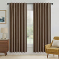 RYB HOME Brown 100% Blackout Linen Curtains 72 Inch Long for Bedroom