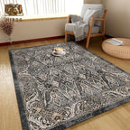 Washable Area Rug 4' x 6' Vintage Traditional Persian Mat - Foldable Distressed Non-Slip Machine Washable Carpet for Living Room Bedroom Kitchen Home Decor - Ebony and Taupe