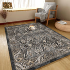 Washable Area Rug 8' x 10' Vintage Traditional Persian Mat - Foldable Distressed Non-Slip Machine Washable Carpet for Living Room Bedroom Kitchen Home Decor - Ebony and Taupe