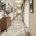 Madane 3x20 Hallway Runner Rug - Extra Long Carpet Runners for Hallways 20ft Non Slip Stain Resistant Rugs Runner for Living Room Bedroom 20 Feet Distressed Floor Carpet for Kitchen, Ivory/Brown