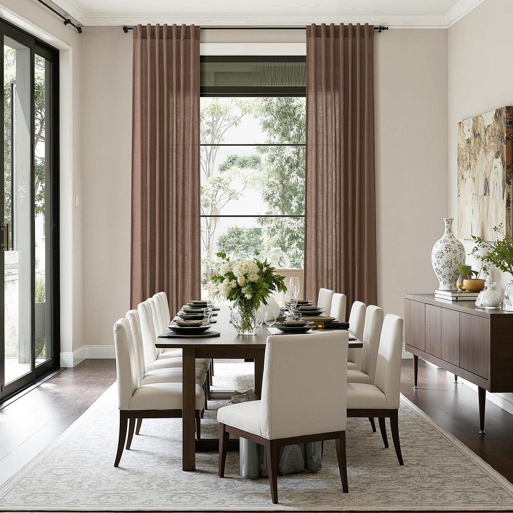 Caramel Brown Linen Curtains for Living Room Extra Long 144 Inches Long Back Tab Light Filtering Semi Sheer Curtain Vintage Rustic Decor Floor to Ceiling High Window for Bedroom 52x144, 2 Panels