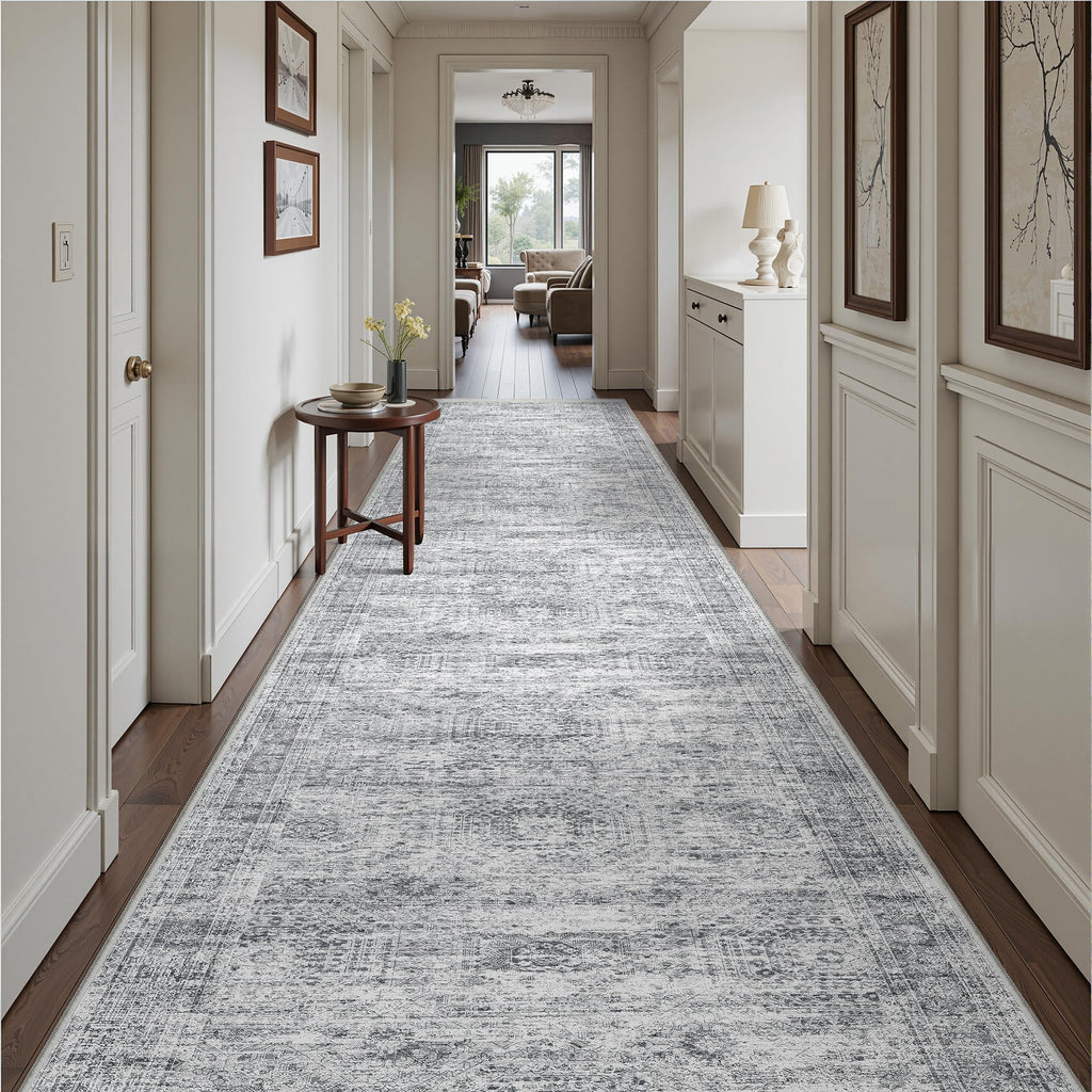 Restydon 3x14 Runner Rug Non Slip,Washable Hallway Runner Rug,Grey