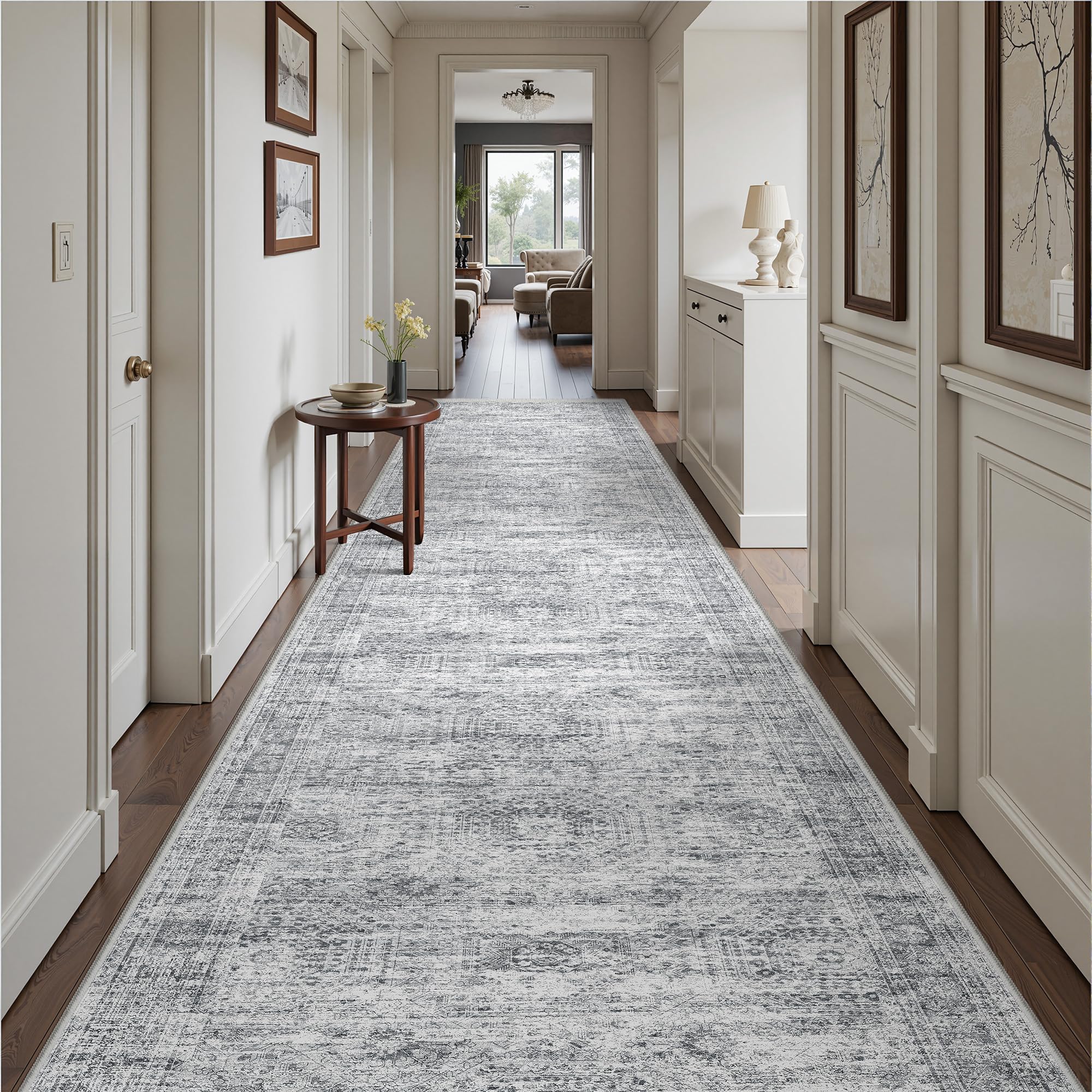 Restydon 3x14 Runner Rug Non Slip,Washable Hallway Runner Rug,Grey