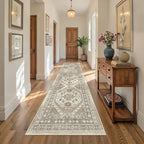 Runner Rug 2x10, Ultra-Thin Kitchen Rugs Non Slip Washable Rugs for Entryway Rug, Kitchen Runner Low Pile Vintage Soft Carpets for Living Room, Bathroom Bedroom (Brown,2'x10')