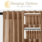 Jolilight Brown Curtains for Living Room Back Tab Modern Farmhouse Semi Sheer Curtains 108 inches Long 2 Panels Set Muted Neutral Window Curtain for Dining Room Bedroom 52x108