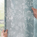 jinchan Linen Floral Curtains for Living Room, 96 Inch Length Curtains with Printed Flower Light Filtering Curtain, Rod Pocket Back Tab Blue Window Treatment Set Bedroom Curtain, 2 Panels Blue