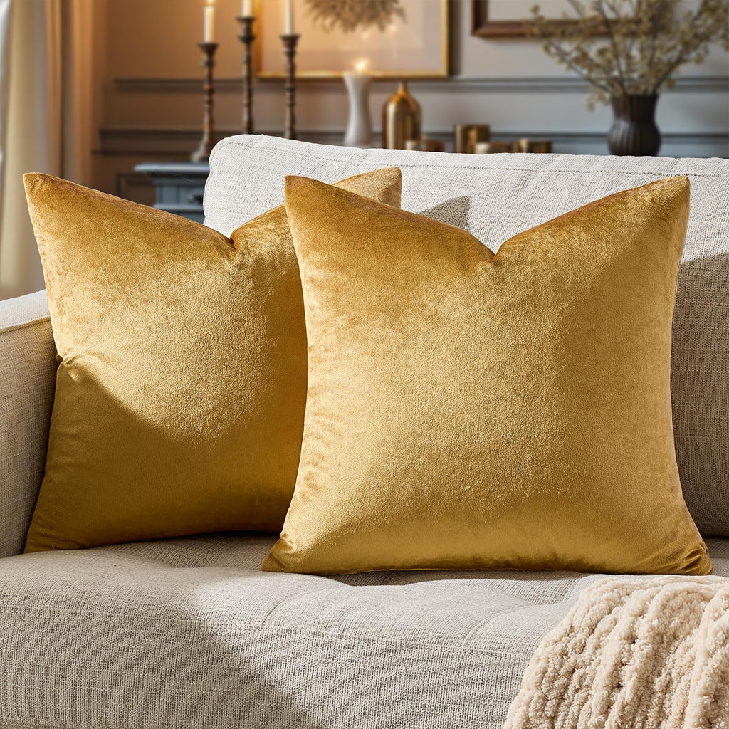GIGIZAZA Golden Velvet Pillow Covers 22x22 Decorative Pillows Pack of 2