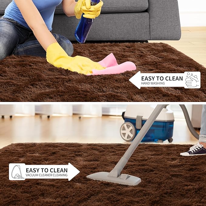 Tepook 5x8 Brown Area Rugs for Living Room Bedroom, Soft Fluffy Plush Shaggy Girls Boys Kids Room Rug, Shag Upgrade Non-Slip Throw Carpet for Dorms Nursery Classroom Home Decor