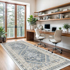 Restydon 3x8 Runner Rug Non Slip Washable Rugs for Entryway, Blue/Beige