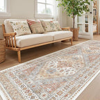 4x10 Runner Rug, Washable Hallway Runner Rug with Non-Slip Backing, Low Pile Wide Runner for Living Room, Entryway, Kitchen, Soft Vintage Home Decor Mat for Dining Room(Orange,4'x10')