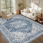 5x7 Area Rugs Living Room Rug: Washable Vintage Boho Medallion Rug No Slip Stain Resistant Soft Carpet Indoor Floor Large Carpets for Bedroom Dining Room Farmhouse Nursery Hallway Home Office Blue