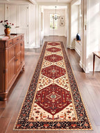 SERISSA Runner Rug for Hallways, 2'6"x14' Washable Non Slip Runner Rug, Extra Long Boho Rug Ultra Soft Vintage Red Black Print Floor Carpet for Bedroom Hallway Entryway Bathroom Laundry Room