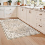 3x5 Living Room Area Rugs: Vintage Washable Non-Slip Rug for Bedroom Dining Room Soft Carpet for Nursery Kitchen Home Office Durable & Easy-Clean Design Perfect for Homes with Cats & Dogs(3x5 Beige)
