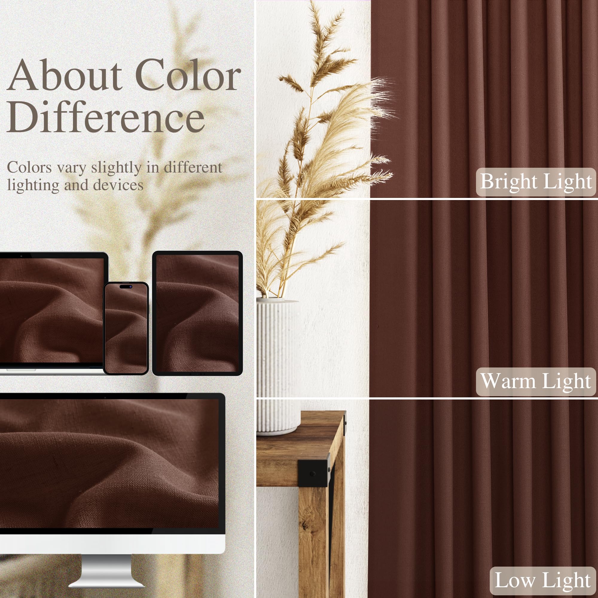 Extra Long Rustic Brown Linen Curtains 120 Inch for Living Room 2 Panels Set Rod Pocket Back Tab Light Filtering Semi Sheer Linen Window Drapes Privacy High Ceiling Drapes for Farmhouse 52x120