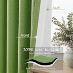 Guken 100% Blackout Curtains 102 Inch Length 2 Panels Set for Living Room Bedroom Back Tab Thermal Insulated Black Out Linen Drapes Room Darkening Lime Green,52x102