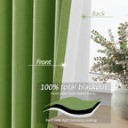 Guken 100% Blackout Curtains 84 Inch Length 2 Panels Set for Living Room Bedroom Back Tab Thermal Insulated Black Out Linen Drapes Room Darkening Lime Green,52x84
