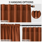 Nanspring Rust Linen Curtains 63 Inch Length for Living Room Light Filtering Semi Sheer Curtain Back Tab and Rod Pocket Vintage Rustic Luxury Home Decor Drapes for Bedroom Office 52x63, 2 Panels