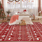 Christmas Rug 6x9 Washable Rugs, Boho Christmas Tree Snowflake Rug Non-Slip Soft Low Pile Non Shedding Indoor Holiday Carpet for Living Room Bedroom Dining Room Home Office (XmasRed, 6'x9')
