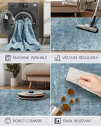 Latte&Fog 3x5 Entryway Rug Indoor, Modern Abstract Washable Area Rug, Boho Non Slip Low Pile Throw Carpet for Indoor Bedroom Bedside, Kitchen, Entry and Living Room - Blue