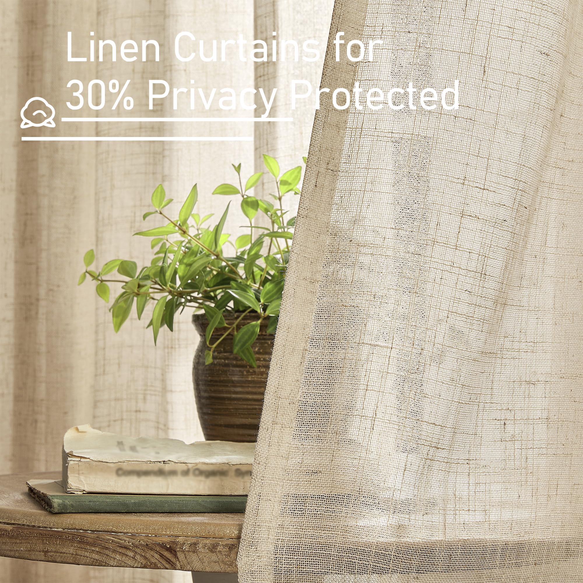 LAMIT 102 Inch Length Light Filtering Sheer Linen Curtains, 52 x 102 Inch