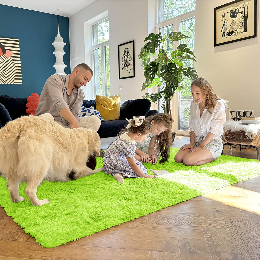 OLANLY 2x8 Machine Washable Runner Rugs for Hallway, Soft Fluffy Shaggy Bedside Rugs for Bedroom, Living Room, Indoor Floor Carpet for Kids Girls and Boys, Home Decor Aesthetic, Lime Green