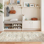 2x5 Rug Runner Washable for Entryway, Soft Bathroom Rugs with Non-Slip Backing, Abstract Low Pile Hallway Runner, Vintage Small Kitchen Carpet for Stair, Laundry Room(2'x5', Grey/Yellow)