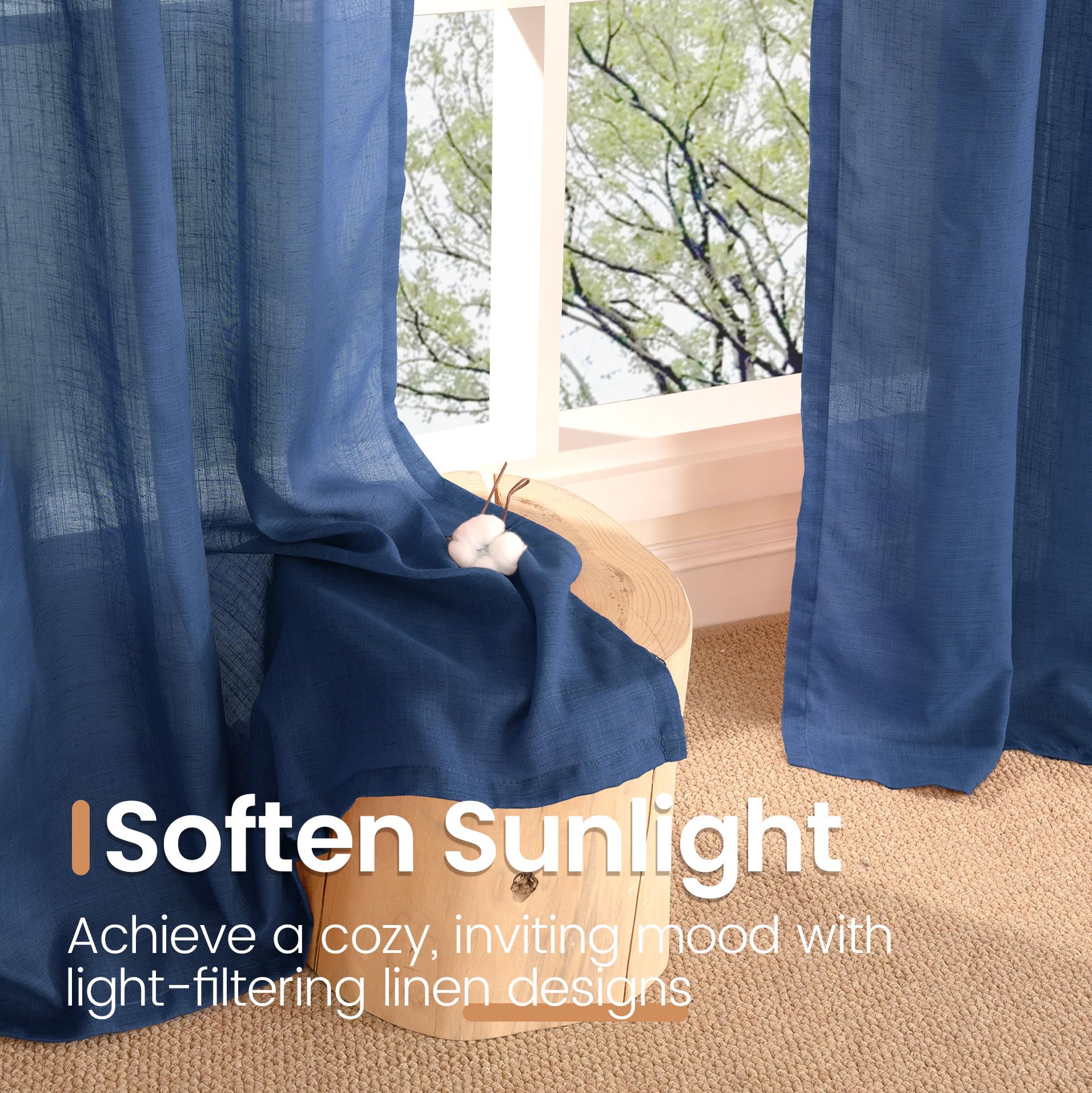 BGment Navy Blue Linen Curtains 54 Inch Length for Short Living Room, Semi Sheer Window Drapes Light Filtering for Bedroom Dining Decor Lightweight with Rod Pocket, 2 Panels Set, Each 42 Inch Wide