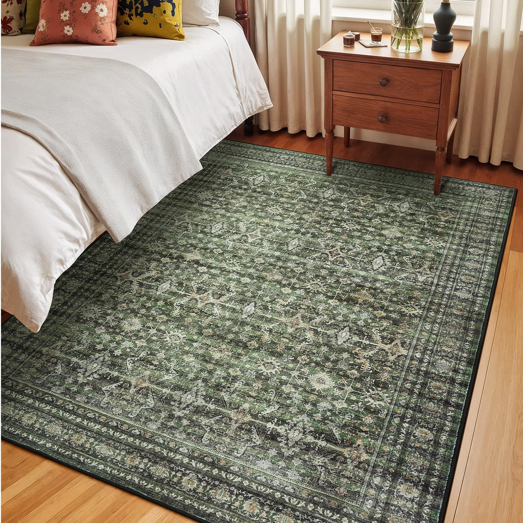 6x9 Area Rugs for Living Room Bedroom, Green Washable Non-Slip Carpet
