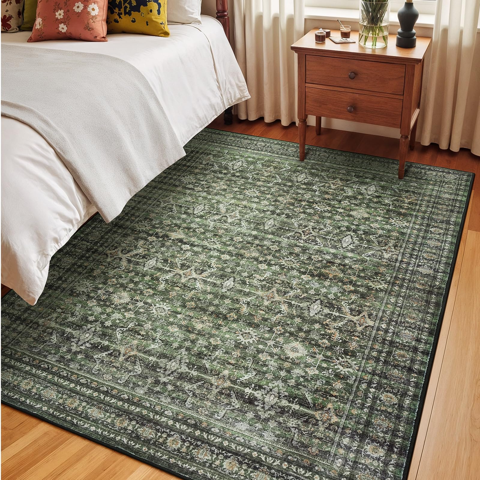 6x9 Area Rugs for Living Room Bedroom, Green Washable Non-Slip Carpet