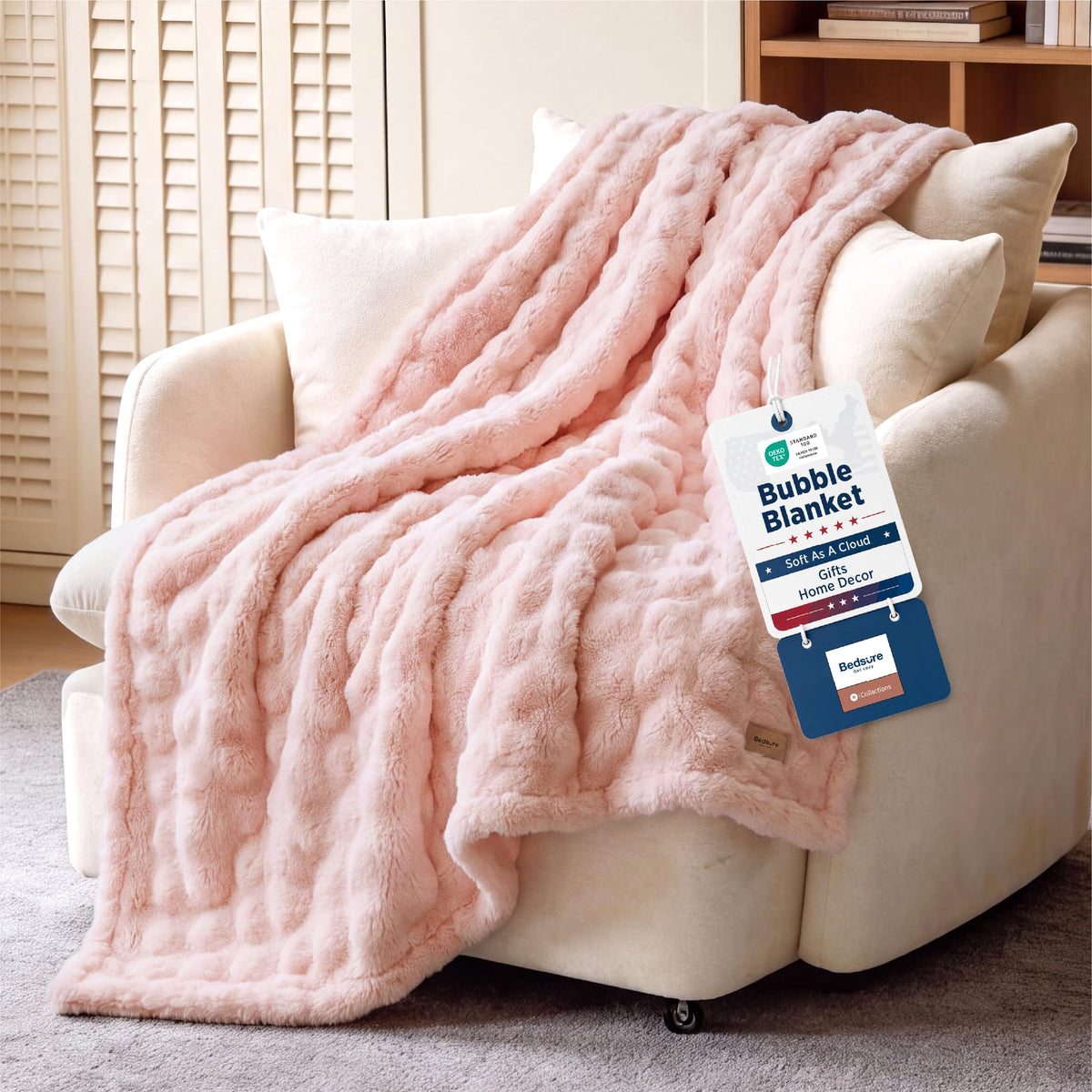 Bedsure Cloud Bubble Fleece Twin Blanket for Bed, Pink, 60"×80"