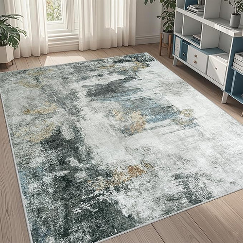 Aelenmu Round Rug 6ft Washable Rug for Dining Room Living Room Beige Grey — 5' x 8' (Rectangular)