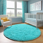 ONASAR Teal Blue Round Area Rug 4ft, Soft Fluffy Bedroom Bedside Floor Circle Rugs for Kids Girls Boys Teen Room, Cute Fuzzy Furry Plush Shaggy Carpet for Nursery Living Room Playroom Dorm Home Decor