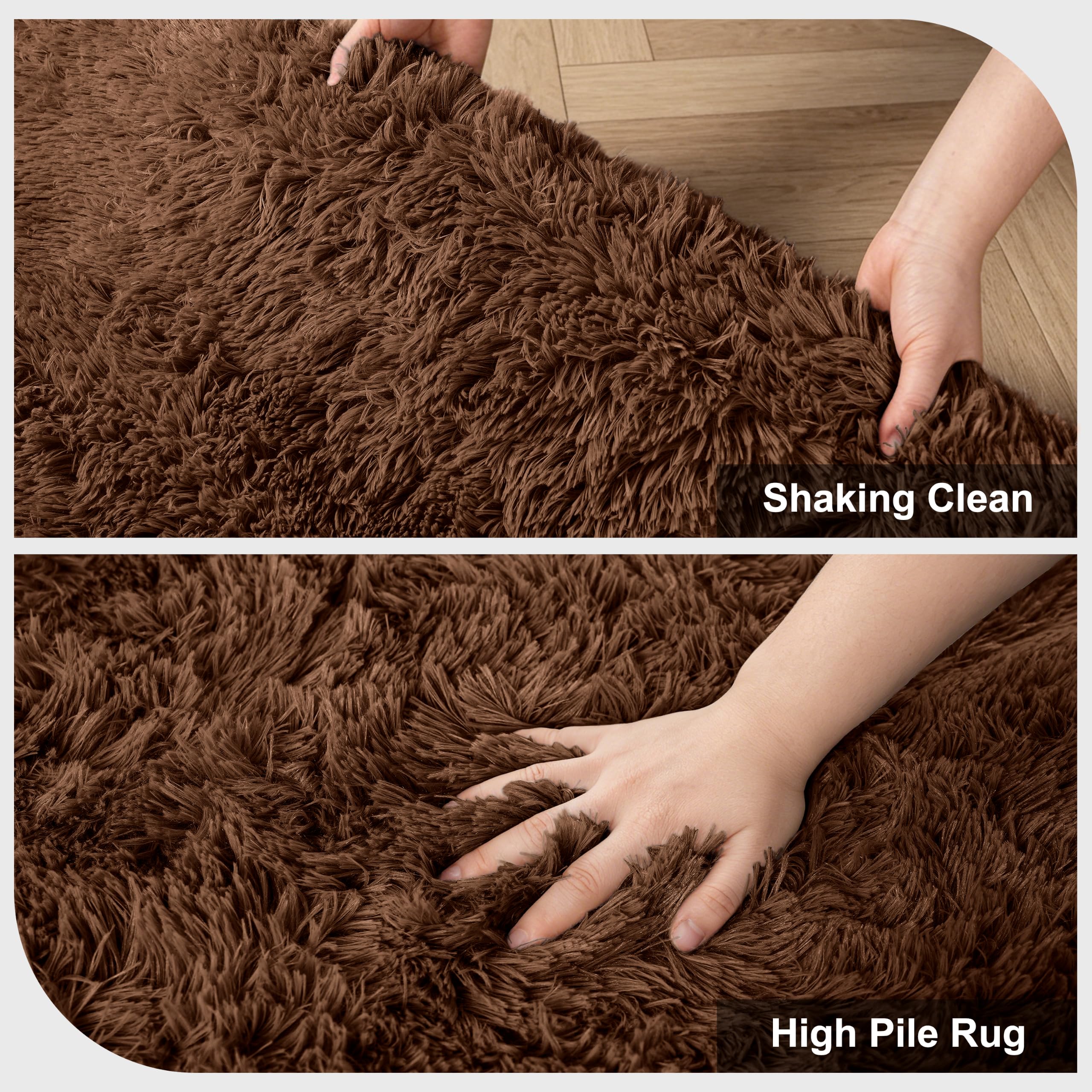 Shag Area Rugs for Bedroom Living Room,5X8 Ultra Soft Fluffy Area Rugs for Dorm,Indoor Carpet Plush Rugs for Home Decor,Brown