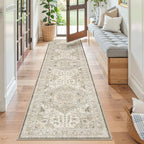 Madane Washable Runner Rug - 2x8 Runners for Hallways Kitchen Non-Slip Runner Rugs Ultra-Thin Laundry Room Rug Throw Carpet Runner for Entrance Living Dinning Room Foyer (Ivory/Brown, 2 x 8)