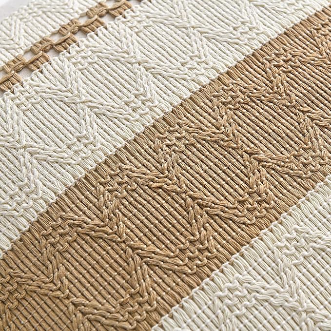 Fancy Homi Set of 1 Tan Neutral Decorative Throw Pillow Cover 20x20 Inch for Couch Bed Sofa, Aesthetic Modern Organic Farmhouse Boho Home Decor, Soft Cotton Cute Accent Macrame Woven Cushion Case