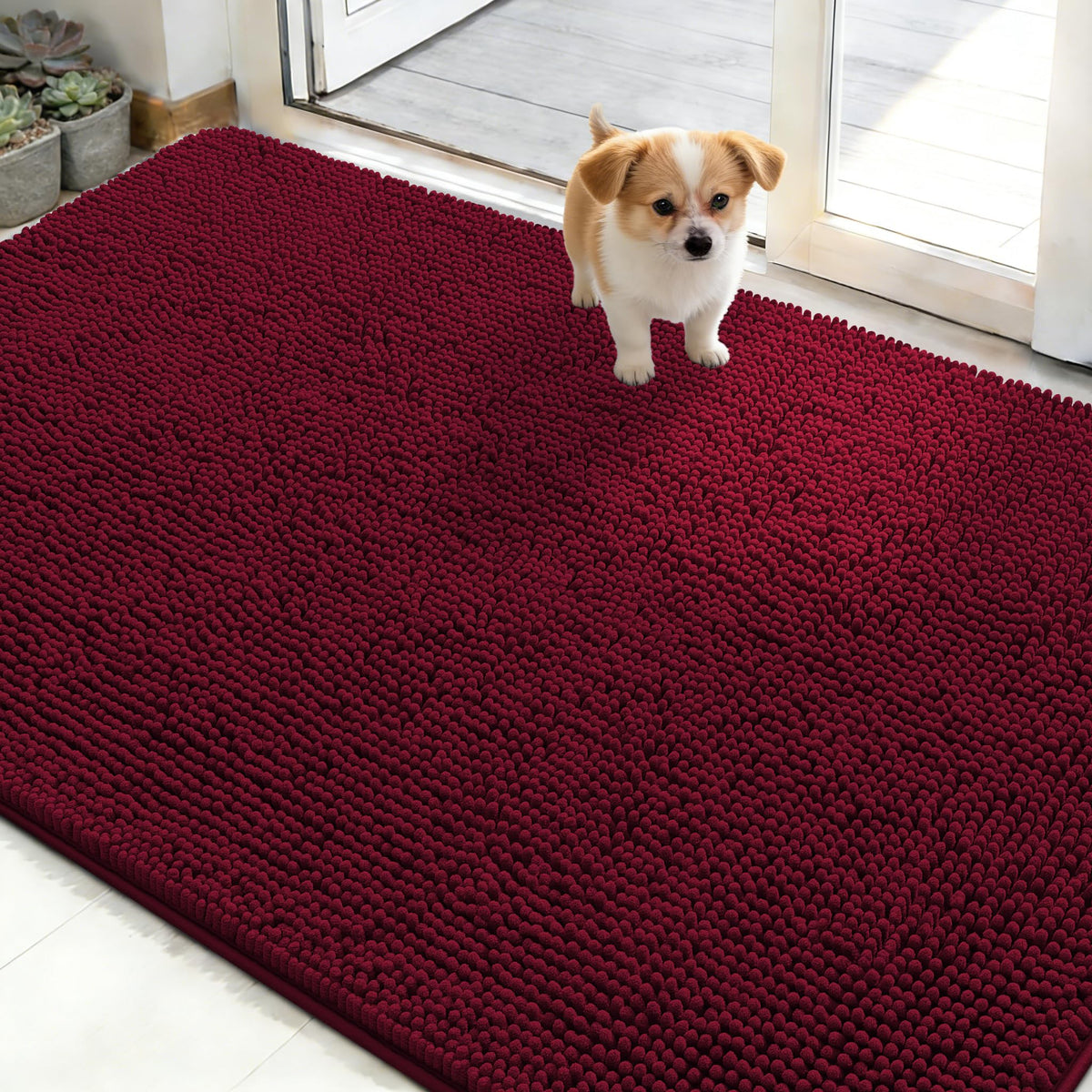 OLANLY Dog Door Mat for Muddy Paws 50x30, Super Absorbent Chenille Mud Mat
