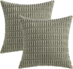 MIULEE Corduroy Decorative Throw Pillow Covers 18x18 Light Olive Pack of 2