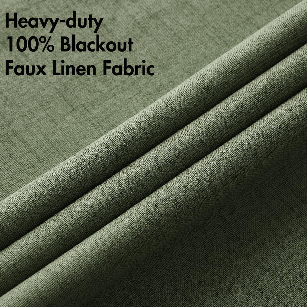 MIULEE 100% Blackout Linen Curtains for Bedroom 52x45 Inches Olive Green